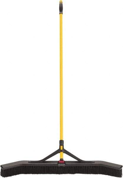 Rubbermaid - 36" Medium Duty Polypropylene Push Broom - 3" Bristle Length, Foam Block, Threaded Handle Connection, Handle Included - Exact Tool & Supply