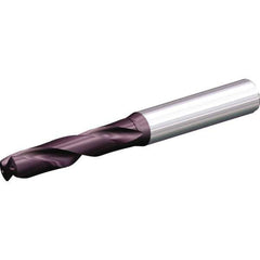 Kennametal - 12.8mm 140° Spiral Flute Solid Carbide Screw Machine Drill Bit - Uncoated, Right Hand Cut, 60mm Flute Length, 107mm OAL, SGL Point, Straight Shank, Through Coolant - Exact Tool & Supply