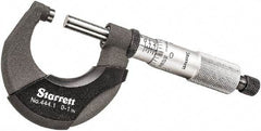 Starrett - 0 to 1" Range, 0.0001" Graduation, Mechanical Outside Micrometer - Ratchet Thimble, 3/4" Throat Depth, Accurate to 0.00005" - Exact Tool & Supply