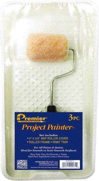 Premier Paint Roller - 14-3/4" Long, 3/8" Nap, Wall Paint Roller Set - 7-1/2" Wide, Steel Frame, Includes Paint Tray, Roller Cover & Frame - Exact Tool & Supply