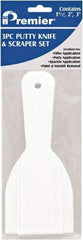 Premier Paint Roller - Stiff Plastic Beveled Scraper Set - 1-1/2, 2 & 3" Blade Width x 3-1/2" Blade Length, 3-1/2" Long Straight Plastic Handle - Exact Tool & Supply