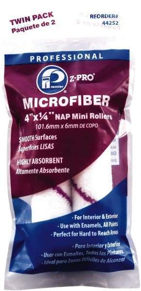 Premier Paint Roller - 1/4" Nap, 4" Wide Paint Mini Roller Covers - Smooth Texture, Microfiber - Exact Tool & Supply