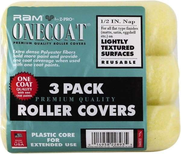Premier Paint Roller - 1/2" Nap, 9" Wide Paint Mini Roller Covers - Semi-Rough Texture, Polyester - Exact Tool & Supply