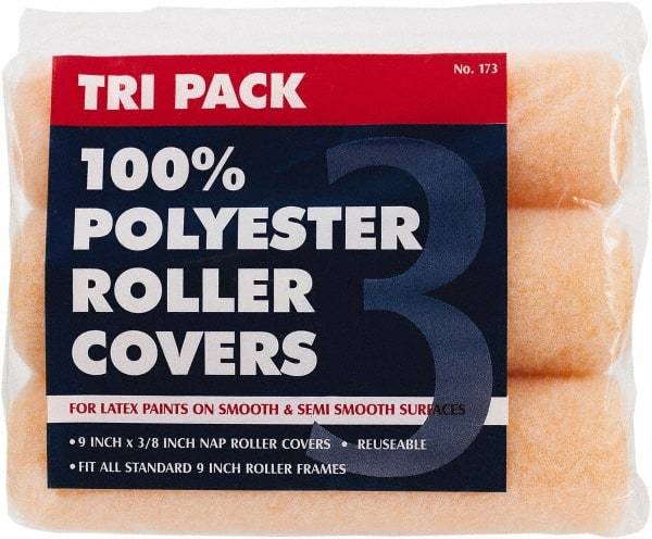 Premier Paint Roller - 3/8" Nap, 9" Wide Paint Roller Cover - Smooth Texture, Polyester - Exact Tool & Supply