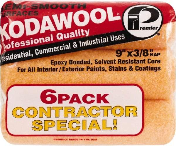 Premier Paint Roller - 3/8" Nap, 9" Wide Paint Roller Cover - Semi-Smooth Texture, Polyester & Wool - Exact Tool & Supply