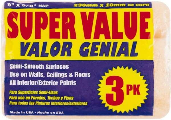 Premier Paint Roller - 3/8" Nap, 9" Wide Paint Roller Cover - Semi-Smooth Texture, Polyester - Exact Tool & Supply
