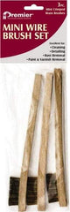 Premier Paint Roller - 3 Piece Brass Surface Preparation Wire Brush - 1/2" Bristle Length, 1/2" Wide, 8" OAL, Wood Block, Straight Wood Handle - Exact Tool & Supply