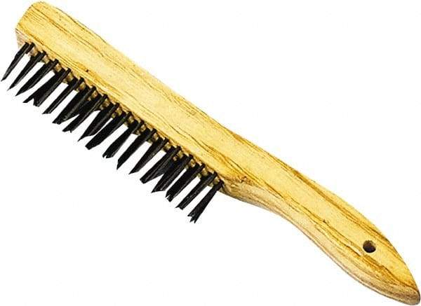 Premier Paint Roller - Steel Surface Preparation Wire Brush - 1" Bristle Length, 1" Wide, 10-1/2" OAL, Wood Block, Tapered Wood Handle - Exact Tool & Supply