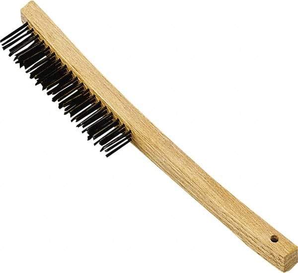 Premier Paint Roller - Steel Surface Preparation Wire Brush - 1" Bristle Length, 1" Wide, 14" OAL, Wood Block, Long Wood Handle - Exact Tool & Supply