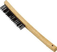 Premier Paint Roller - Steel Surface Preparation Wire Brush - 1" Bristle Length, 1" Wide, 14" OAL, Wood Block, Long Wood Handle - Exact Tool & Supply