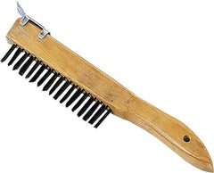 Premier Paint Roller - Steel Surface Preparation Wire Brush - 1" Bristle Length, 1" Wide, 10" OAL, Wood Block, Tapered Wood Handle - Exact Tool & Supply