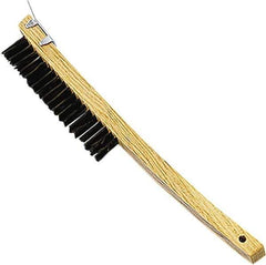 Premier Paint Roller - Steel Surface Preparation Wire Brush - 1" Bristle Length, 1" Wide, 14" OAL, Wood Block, Long Wood Handle - Exact Tool & Supply