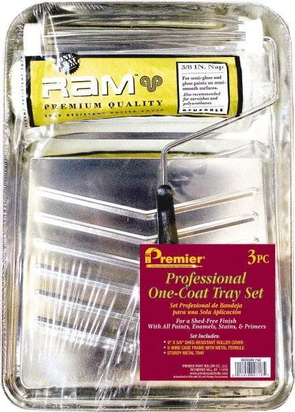Premier Paint Roller - 14" Long, 3/8" Nap, Wall Paint Roller Set - 9" Wide, Steel Frame, Includes Paint Tray, Roller Cover & Frame - Exact Tool & Supply