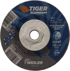 Weiler - 4-1/2" 30 Grit Aluminum Oxide/Silicon Carbide Blend Cutoff Wheel - 1/8" Thick, 5/8-11 Arbor, 13,300 Max RPM, Use with Angle Grinders - Exact Tool & Supply