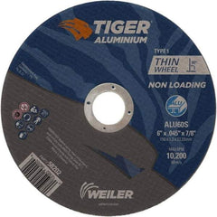Weiler - 6" 60 Grit Aluminum Oxide/Silicon Carbide Blend Cutoff Wheel - 0.045" Thick, 7/8" Arbor, 10,200 Max RPM, Use with Angle Grinders - Exact Tool & Supply