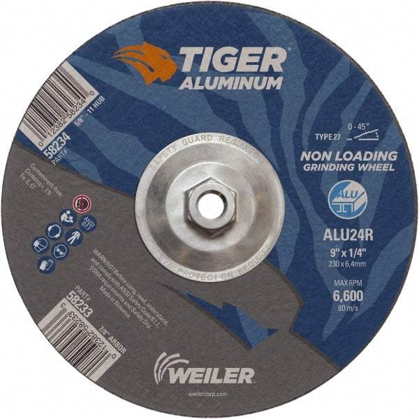 Weiler - 9" 24 Grit Aluminum Oxide/Silicon Carbide Blend Cutoff Wheel - 1/4" Thick, 5/8-11 Arbor, 6,600 Max RPM, Use with Angle Grinders - Exact Tool & Supply
