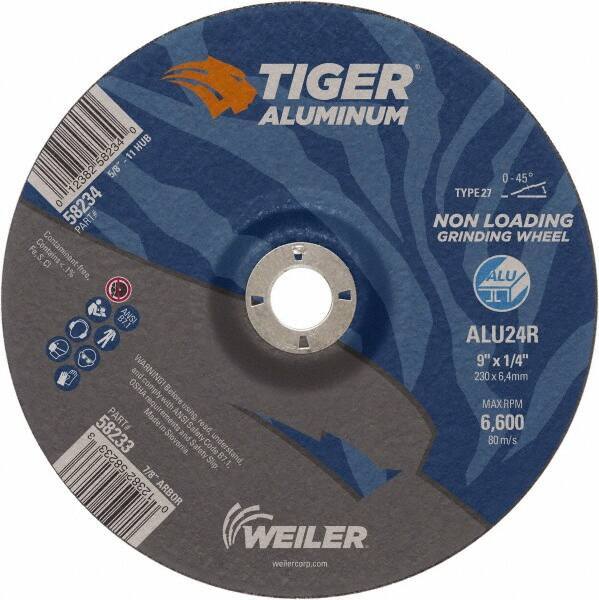 Weiler - 9" 24 Grit Aluminum Oxide/Silicon Carbide Blend Cutoff Wheel - 1/4" Thick, 7/8" Arbor, 6,600 Max RPM, Use with Angle Grinders - Exact Tool & Supply