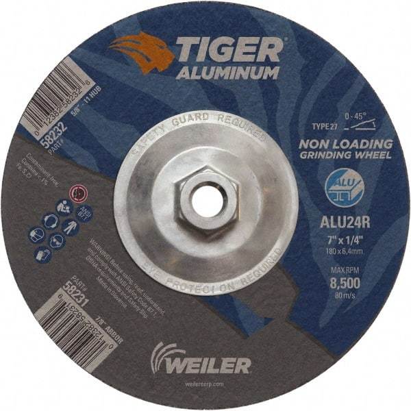 Weiler - 7" 24 Grit Aluminum Oxide/Silicon Carbide Blend Cutoff Wheel - 1/4" Thick, 5/8-11 Arbor, 8,500 Max RPM, Use with Angle Grinders - Exact Tool & Supply