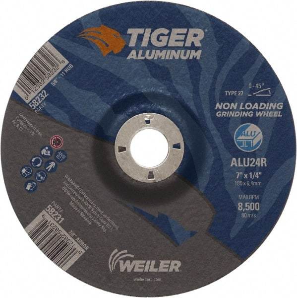 Weiler - 7" 24 Grit Aluminum Oxide/Silicon Carbide Blend Cutoff Wheel - 1/4" Thick, 7/8" Arbor, 8,500 Max RPM, Use with Angle Grinders - Exact Tool & Supply