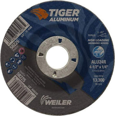 Weiler - 4-1/2" 24 Grit Aluminum Oxide/Silicon Carbide Blend Cutoff Wheel - 1/4" Thick, 7/8" Arbor, 13,300 Max RPM, Use with Angle Grinders - Exact Tool & Supply
