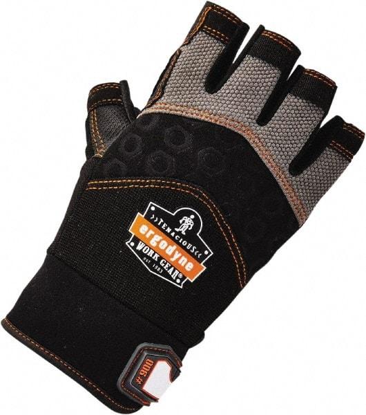 Ergodyne - Size XL (10) Polyester Blend Work Gloves - Palm Coated, Hook & Loop Cuff, Half Fingered, Black, Paired - Exact Tool & Supply