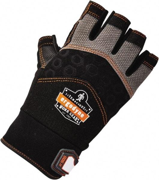 Ergodyne - Size L (9) Polyester Blend Work Gloves - Palm Coated, Hook & Loop Cuff, Half Fingered, Black, Paired - Exact Tool & Supply