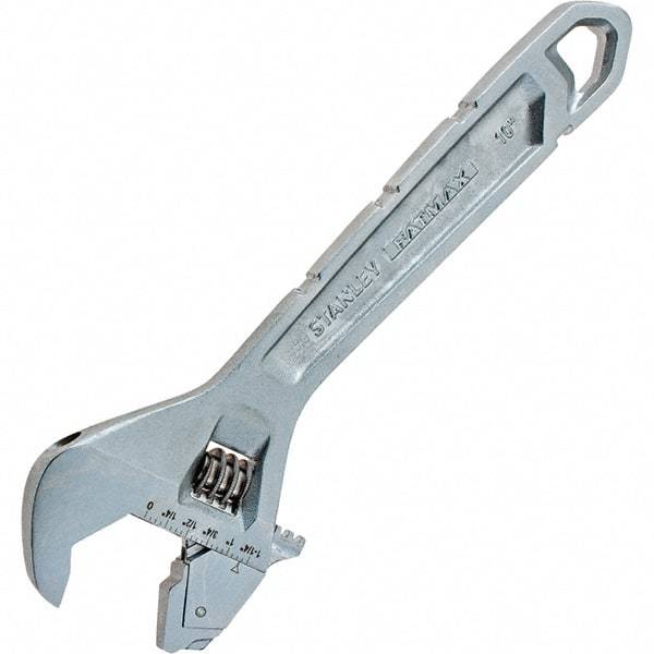 Stanley - 1-1/4" Jaw Capacity, 10" Ratcheting Adjustable Wrench - Steel, Chrome Finish, 10" OAL - Exact Tool & Supply