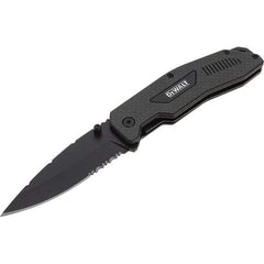 Stanley - 3-1/2" Blade, 8" OAL, Serrated & Straight Pocket Knife - 4-3/4" Closed Length, Carbon Fiber, 1 Blade, 1 Edge - Exact Tool & Supply