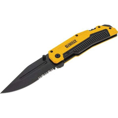 Stanley - 3-1/4" Blade, 8" OAL, Serrated & Straight Pocket Knife - 4-3/4" Closed Length, Aluminum, 1 Blade, 1 Edge - Exact Tool & Supply