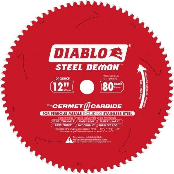 Freud - 12" Blade Diam, 80 Teeth, Carbide-Tipped Cold Saw Blade - 1" Arbor Hole Diam, 0.071" Blade Thickness - Exact Tool & Supply