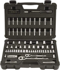 Stanley - 85 Piece 1/4" & 3/8" Drive Chrome Finish Socket Set - 12 Points, 5/32" to 7/8" (4mm to 19mm) Range, Inch/Metric Measurement Standard - Exact Tool & Supply