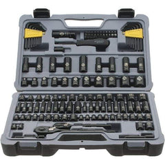 Stanley - 123 Piece 1/4" Drive Black Chrome Finish Socket Set - 12 Points, 5/32" to 1/2" (4mm to 12mm) Range, Inch/Metric Measurement Standard - Exact Tool & Supply