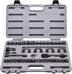 Stanley - 50 Piece 1/4 & 3/8" Drive Standard Socket Set - 5/32 to 9/16", 4 to 18mm, Inch/Metric Measurement Standard - Exact Tool & Supply
