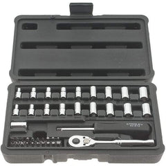 Stanley - 41 Piece 1/4" Drive Chrome Finish Socket Set - 12 Points, 5/32" to 11/16" (4mm to 17mm) Range, Inch/Metric Measurement Standard - Exact Tool & Supply