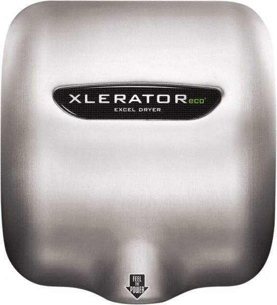 Excel Dryer - 500 Watt Silver Finish Electric Hand Dryer - 208/277 Volts, 2.2 Amps, 11-3/4" Wide x 12-11/16" High x 6-11/16" Deep - Exact Tool & Supply