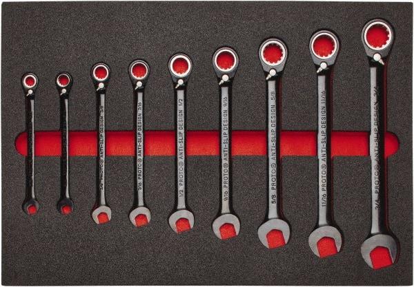 Proto - 9 Piece, 9/32" to 3/4", Spline Combination Wrench Set - Inch Measurement Standard, Black/Chrome Finish, Comes in Roll Pouch - Exact Tool & Supply