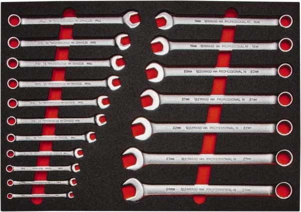 Proto - 18 Piece, 7mm to 24mm, 12 Point Spline Combination Wrench Set - Metric Measurement Standard, Satin Finish, Comes in Roll Pouch - Exact Tool & Supply
