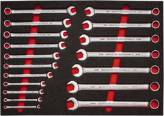 Proto - 18 Piece, 7mm to 24mm, 12 Point Spline Combination Wrench Set - Metric Measurement Standard, Satin Finish, Comes in Roll Pouch - Exact Tool & Supply