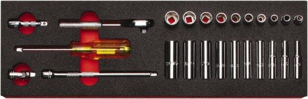 Proto - 25 Piece 1/4" Drive Chrome Finish Deep Well Socket Set - 6 Points, 3/16" to 9/16" Range, Inch Measurement Standard - Exact Tool & Supply