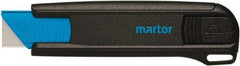 Martor USA - Retractable Utility Knife - 1.53" Blade, Black & Blue Polycarbonate Handle, 1 Blade Included - Exact Tool & Supply