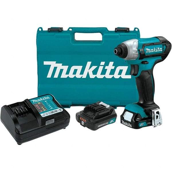 Makita - 12 Volt, 1/4" Drive, 80 Ft/Lb Torque, Cordless Impact Driver - Pistol Grip Handle, 2600 RPM, 2 Lithium-Ion Batteries Included - Exact Tool & Supply