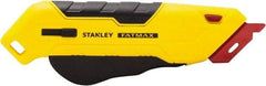 Stanley - Retractable Box Cutter - 2.175" Steel Blade, Yellow & Black Bi-Material Handle, 4 Blades Included - Exact Tool & Supply