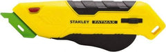 Stanley - Retractable Box Cutter - 2.175" Steel Blade, Yellow & Black Bi-Material Handle, 4 Blades Included - Exact Tool & Supply
