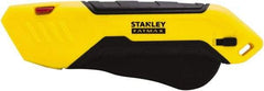 Stanley - Retractable Safety Utility Knife - 2.175" Steel Blade, Yellow & Black Bi-Material Handle, 1 Blade Included - Exact Tool & Supply