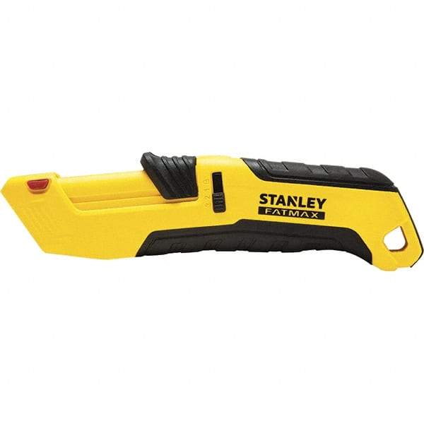 Stanley - Retractable Safety Utility Knife - 2.175" Steel Blade, Yellow & Black Ergonomic Non-slip Grips Handle, 4 Blades Included - Exact Tool & Supply