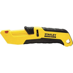 Stanley - Retractable Safety Utility Knife - 2.175" Steel Blade, Yellow & Black Ergonomic Non-slip Grips Handle, 4 Blades Included - Exact Tool & Supply