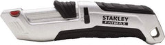 Stanley - Retractable Safety Utility Knife - 2.175" Steel Blade, Silver & Black Ergonomic Non-slip Grips Handle, 4 Blades Included - Exact Tool & Supply
