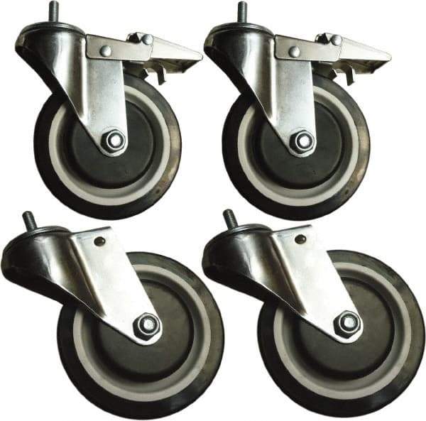 Sandusky Lee - 5" Diam x 5" Wide, Rubber Swivel with Brake Caster - 1,000 Lb Capacity, Stem Mount - Exact Tool & Supply
