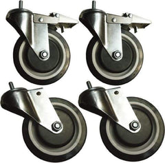 Sandusky Lee - 5" Diam x 5" Wide, Rubber Swivel with Brake Caster - 1,000 Lb Capacity, Stem Mount - Exact Tool & Supply