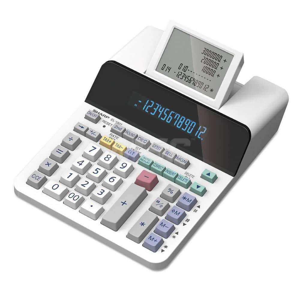Victor - Calculators; Type: Printing Calculator ; Type of Power: AC ; Display Type: 12-Digit LCD ; Color: White ; Display Size: 12mm ; Width (Decimal Inch): 7.6000 - Exact Tool & Supply